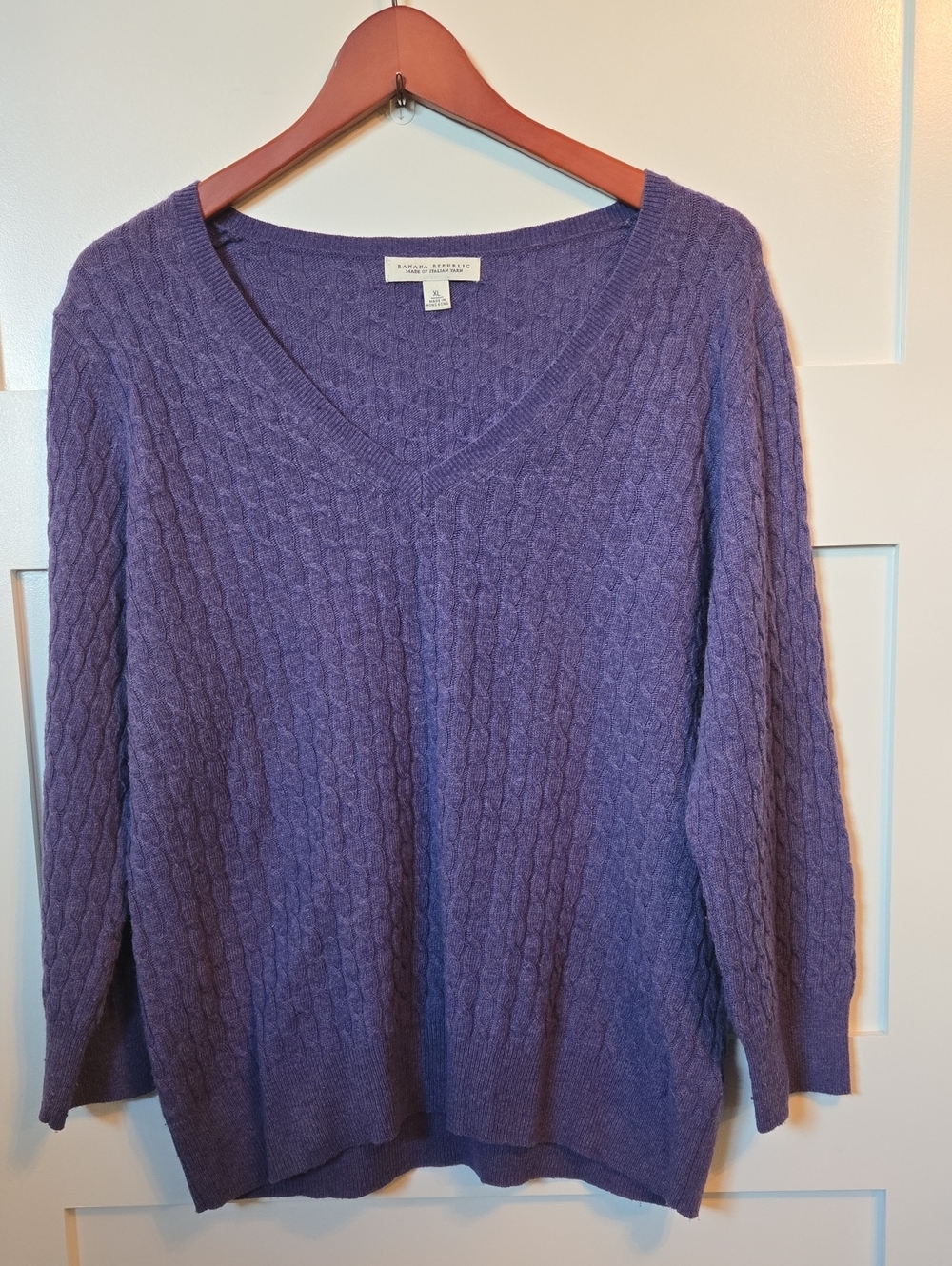 Banana Republic Lavender V-Neck Cable Knit Sweater